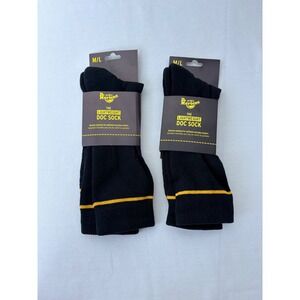 Dr Martens 2 pairs Doc Sock Lightweight Black Yellow Stripe Ankle Socks medium L